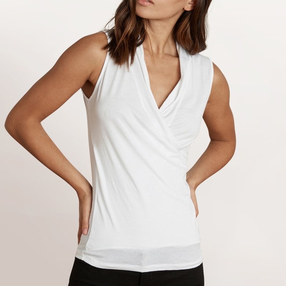 Velvet by Graham & Spencer Adelise Gauzy Whisper Fitted Wrap Tank | White, NWT